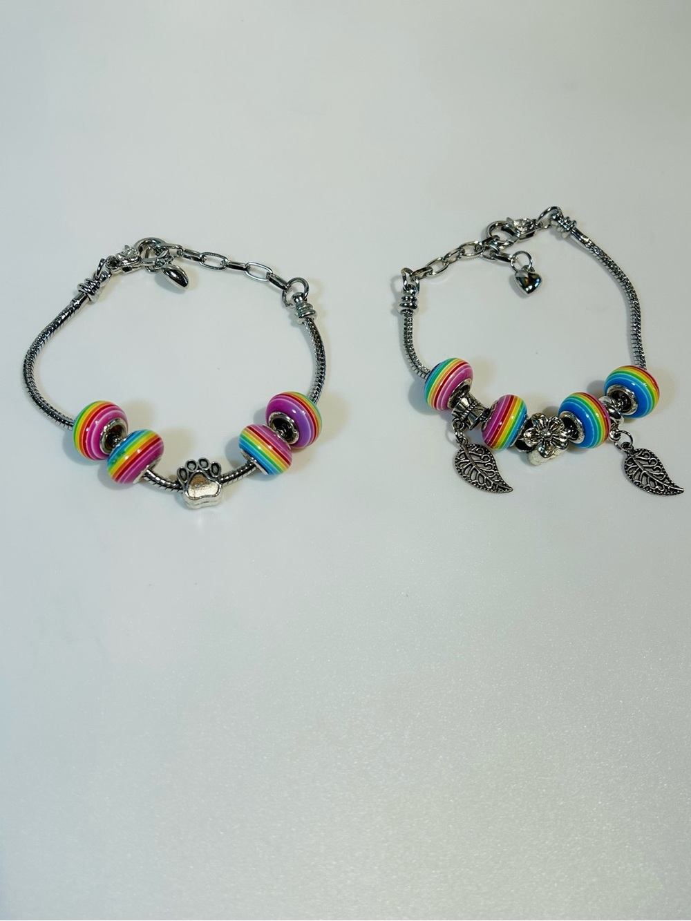 2 Pandora STYLE Rainbow Bead Bracelets 925 Stamped Charms